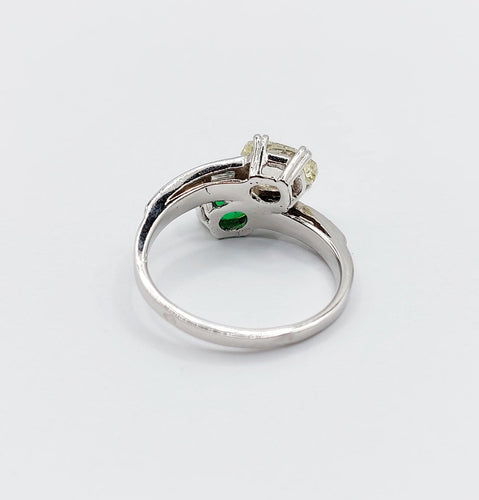 Bague 51 Bague toi et moi en or blanc 18k, diamant jaune et tsavorite 58 Facettes A07724