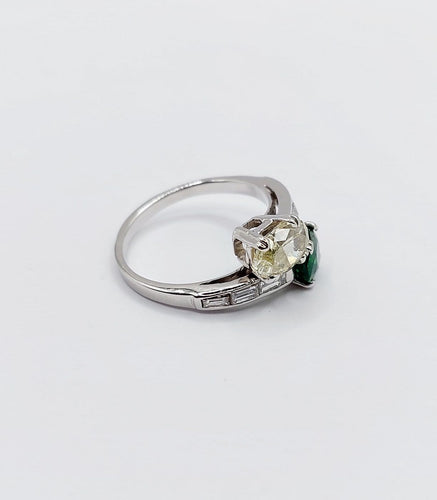 Bague 51 Bague toi et moi en or blanc 18k, diamant jaune et tsavorite 58 Facettes A07724