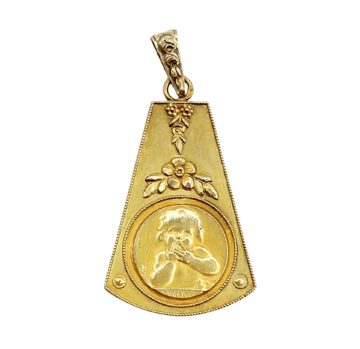 Pendentif LB - Médaille Art déco bébé en or 18K 58 Facettes A07726