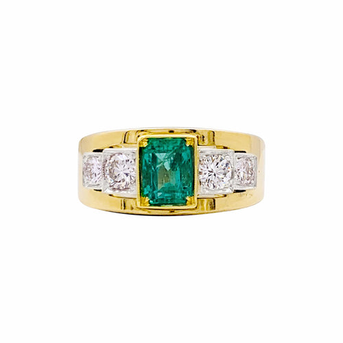 Bague 54 Bague bandeau en or jaune et blanc avec émeraude et diamants 58 Facettes 35799