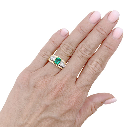 Bague 54 Bague bandeau en or jaune et blanc avec émeraude et diamants 58 Facettes 35799