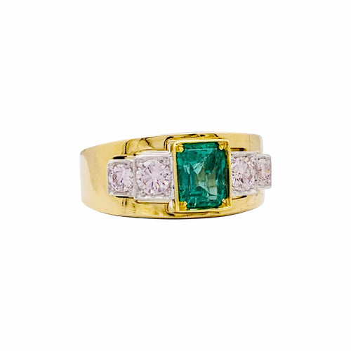 Bague 54 Bague bandeau en or jaune et blanc avec émeraude et diamants 58 Facettes 35799
