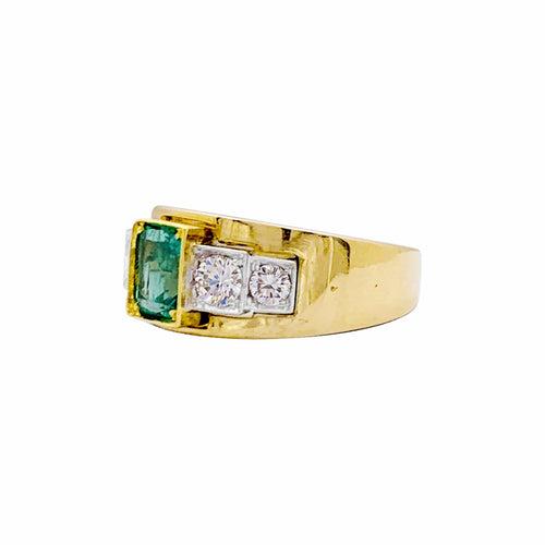 Bague 54 Bague bandeau en or jaune et blanc avec émeraude et diamants 58 Facettes 35799