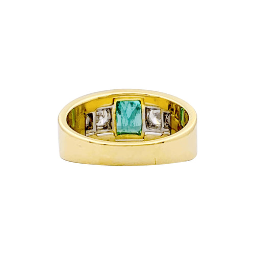 Bague 54 Bague bandeau en or jaune et blanc avec émeraude et diamants 58 Facettes 35799