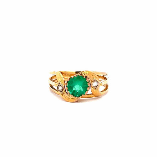 Bague 57 Bague vintage en or jaune avec émeraude de Colombie et diamants 58 Facettes 50507