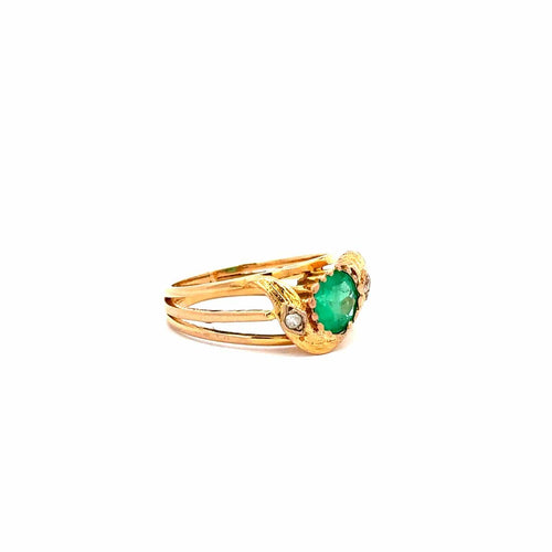 Bague 57 Bague vintage en or jaune avec émeraude de Colombie et diamants 58 Facettes 50507
