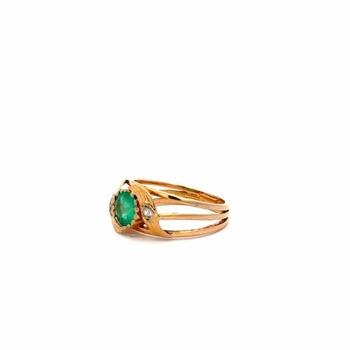 Bague 57 Bague vintage en or jaune avec émeraude de Colombie et diamants 58 Facettes 50507