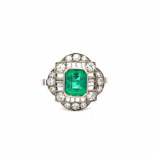 56 Bague Art déco en platine avec émeraude de Colombie et diamants 58 Facettes 50508