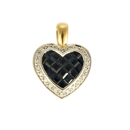 Pendentif cœur en or jaune et blanc, saphirs synthétiques et diamants 58 Facettes B260487