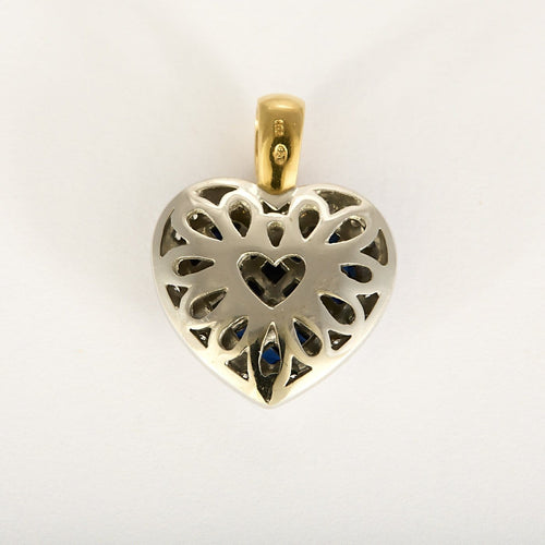 Pendentif cœur en or jaune et blanc, saphirs synthétiques et diamants 58 Facettes B260487