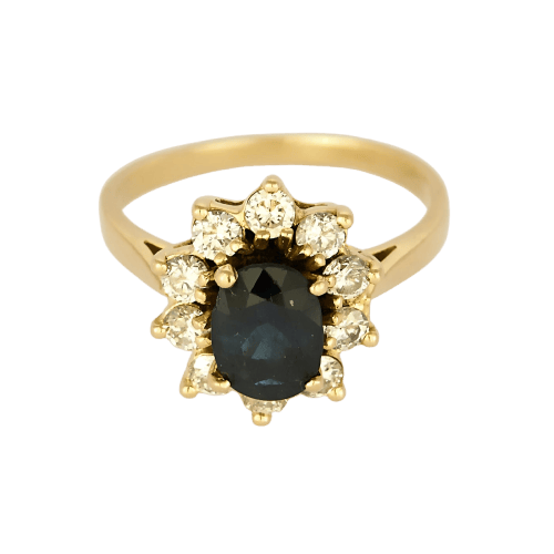 Bague marguerite en or jaune, saphir et diamants