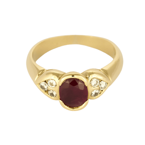 Bague jonc en or jaune, rubis et diamants