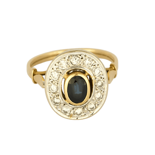 Bague saphir et diamants en or jaune et or blanc