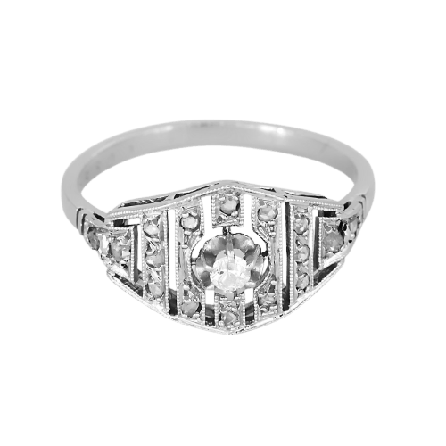 Bague de jeune fille en or blanc, platine et diamants