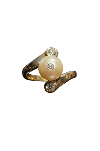 Bague 55 Bague vintage en or jaune avec perle et diamants 58 Facettes