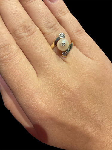 Bague 55 Bague vintage en or jaune avec perle et diamants 58 Facettes