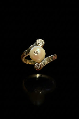 Bague 55 Bague vintage en or jaune avec perle et diamants 58 Facettes
