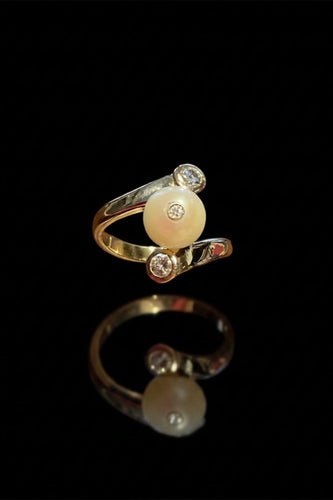 Bague 55 Bague vintage en or jaune avec perle et diamants 58 Facettes