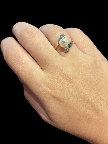 Bague 55 Bague vintage en or jaune avec perle et diamants 58 Facettes