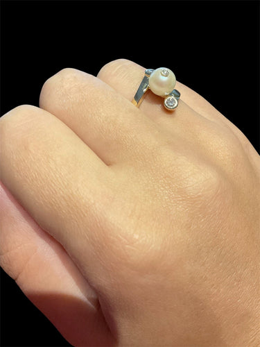 Bague 55 Bague vintage en or jaune avec perle et diamants 58 Facettes