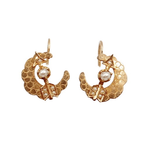 Boucles d'oreilles dormeuses victoriennes en or rose 18k et perles