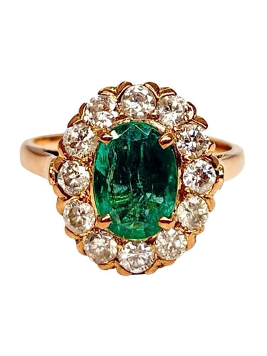 53 Bague en or rose, émeraude 1,50 ct et diamants 58 Facettes 2251