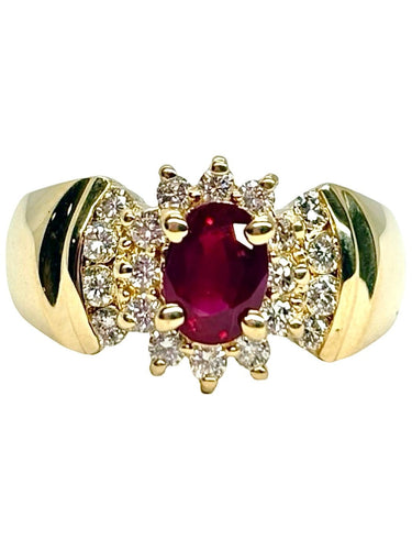54 Bague rubis 1 ct en or jaune 14K et diamants 58 Facettes 2250