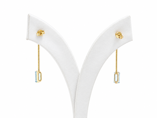 Boucles d'oreilles Boucles d’oreilles pendantes 3 cm en or jaune 18k et topazes bleues 58 Facettes 33830