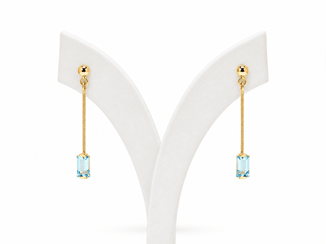 Boucles d'oreilles Boucles d’oreilles pendantes 3 cm en or jaune 18k et topazes bleues 58 Facettes 33830