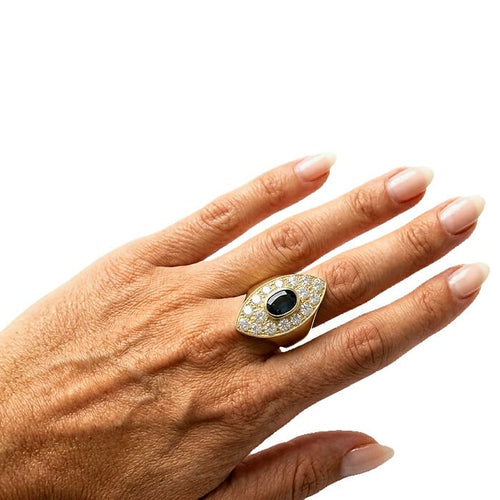 Bague vintage en or jaune avec saphir et diamants 58 Facettes G4029