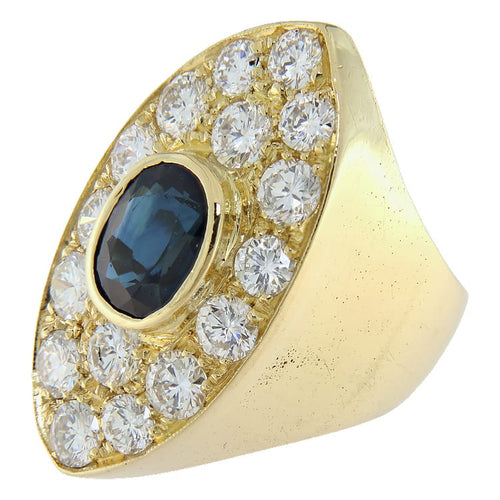 Bague vintage en or jaune avec saphir et diamants 58 Facettes G4029