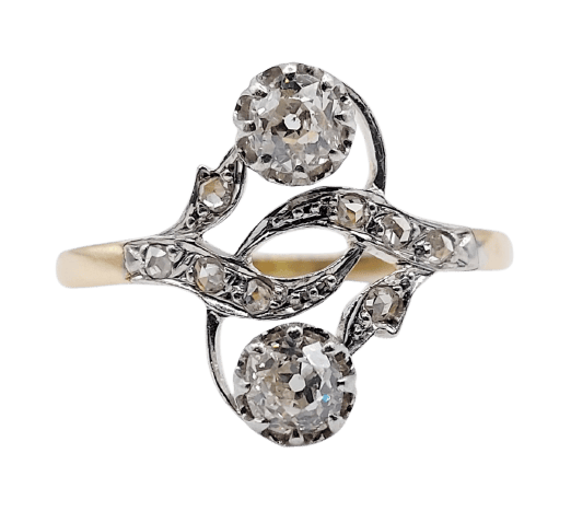 59 Bague toi et moi en or rose, platine et diamants 58 Facettes A07741