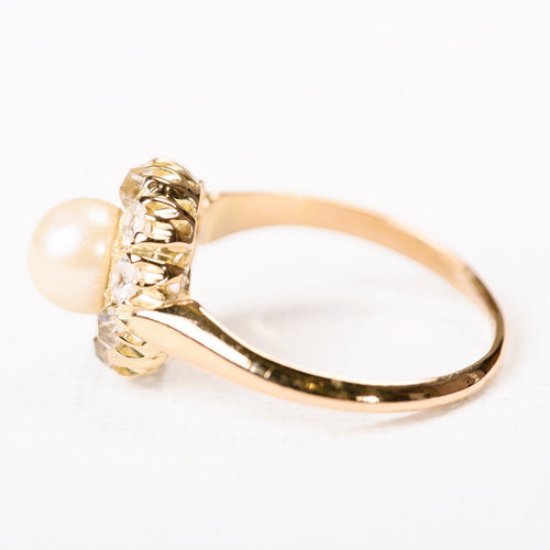 53 Bague marguerite en or rose, perle de culture et diamants 58 Facettes LMB-394