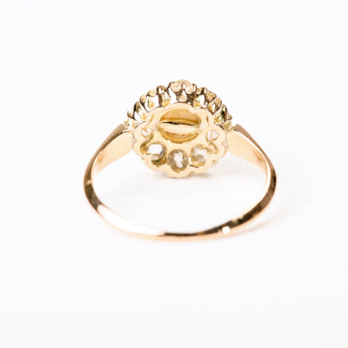 53 Bague marguerite en or rose, perle de culture et diamants 58 Facettes LMB-394