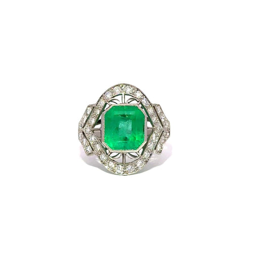 Bague 54 Bague Art déco en platine avec émeraude colombienne et diamants 58 Facettes 50509