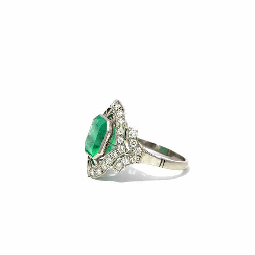 Bague 54 Bague Art déco en platine avec émeraude colombienne et diamants 58 Facettes 50509