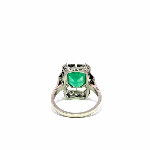 Bague 55 Art déco - Bague en platine avec émeraude et diamants 58 Facettes 50511