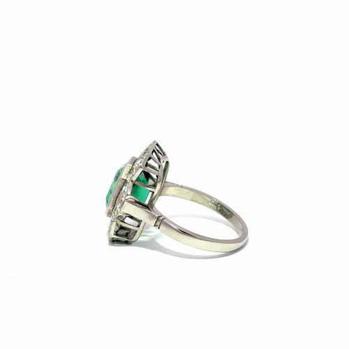 Bague 55 Art déco - Bague en platine avec émeraude et diamants 58 Facettes 50511