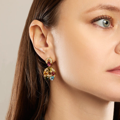 Boucles d'oreilles BVLGARI Astrale - Boucles d'oreilles en or jaune, diamants et pierres de couleur 58 Facettes 221