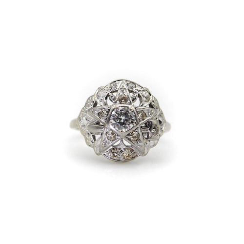 Bague 56 Art déco - Bague Order of the Eastern Star en or blanc et diamants 58 Facettes 11219