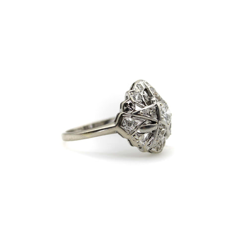 Bague 56 Art déco - Bague Order of the Eastern Star en or blanc et diamants 58 Facettes 11219