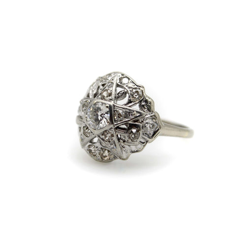 Bague 56 Art déco - Bague Order of the Eastern Star en or blanc et diamants 58 Facettes 11219