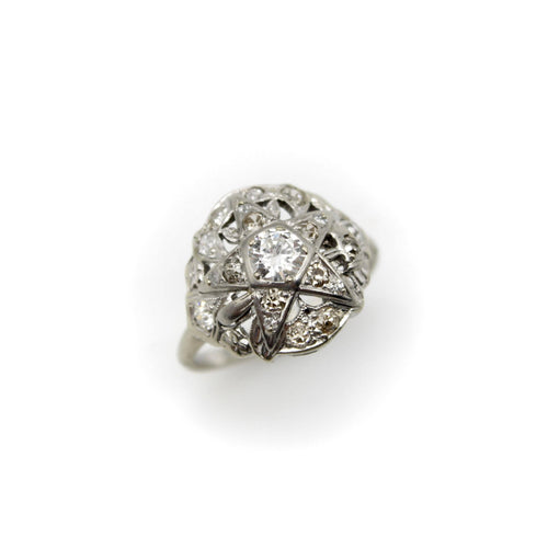 Bague 56 Art déco - Bague Order of the Eastern Star en or blanc et diamants 58 Facettes 11219