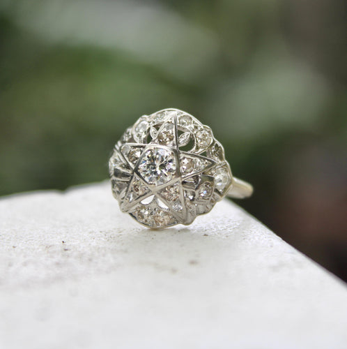 Bague 56 Art déco - Bague Order of the Eastern Star en or blanc et diamants 58 Facettes 11219