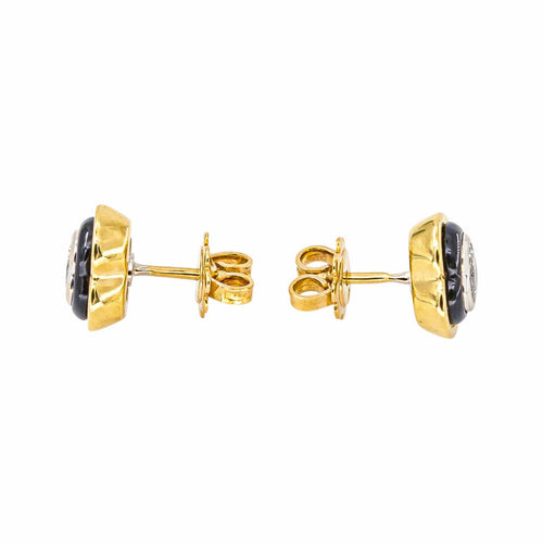 Boucles d'oreilles puces cœur en or jaune et blanc, diamants et onyx 58 Facettes 5912933CN
