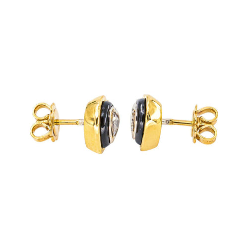 Boucles d'oreilles puces cœur en or jaune et blanc, diamants et onyx 58 Facettes 5912933CN