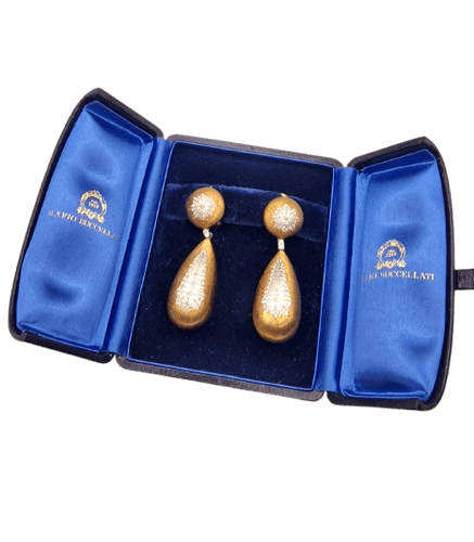 Mario Buccellati Macri - Boucles d'oreilles pendantes en or blanc et jaune 58 Facettes CV-119