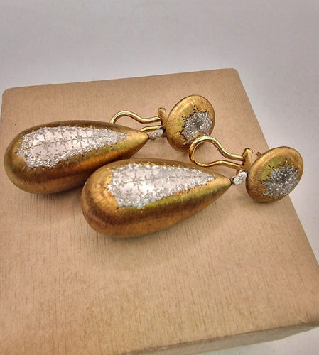 Mario Buccellati Macri - Boucles d'oreilles pendantes en or blanc et jaune 58 Facettes CV-119