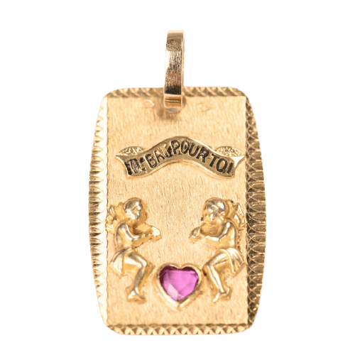 Médaille d'amour - Pendentif en or jaune et rubis synthétique 58 Facettes LMB-383