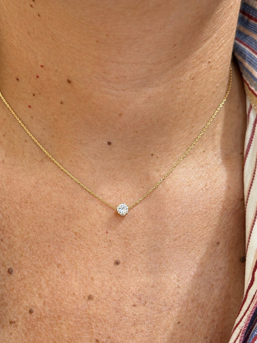 Collier ras du cou solitaire en or jaune 18 carats et diamant 58 Facettes 91014